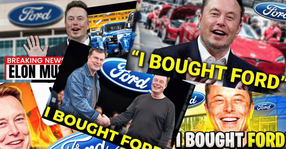 Did Elon Musk Buy Ford - YouTube Thumbnails showing Musk claiming to have bought Ford YouTube thumbnail images showing Elon Musk claiming to have bought Ford